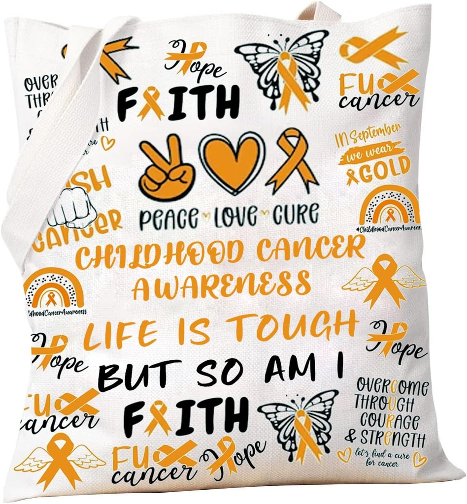 PXTIDY Childhood Cancer Awareness Tote Bag Cancer Survivor Gift Yellow Awareness Ribbon Tote Childhood Cancer Support Gifts