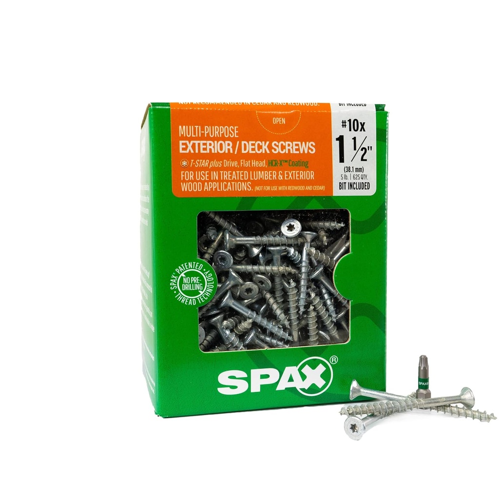 SPAX #10 x 1-1/2" Exterior Flat Head Deck Wood Screws Construction Torx T-Star Plus (625 EA) 5 LB Bit Included Rust Resistant