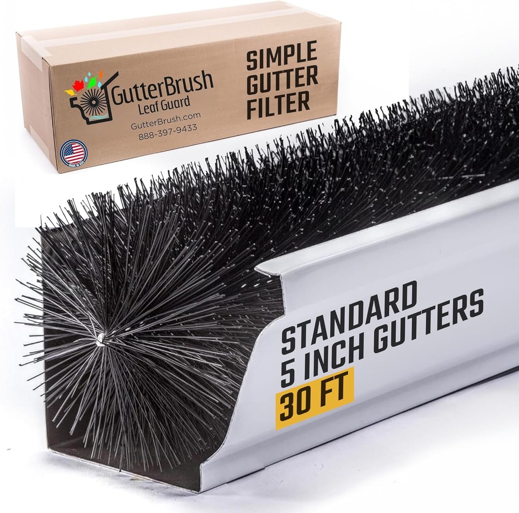 GutterBrush Gutter Guard for 5 Inch Gutters – 30 Ft Leaf Filter Insert, Easy DIY Gutter Protection Brush, Blocks Leaves & Debris – Alternative to Gutter Covers & Gutter Screens