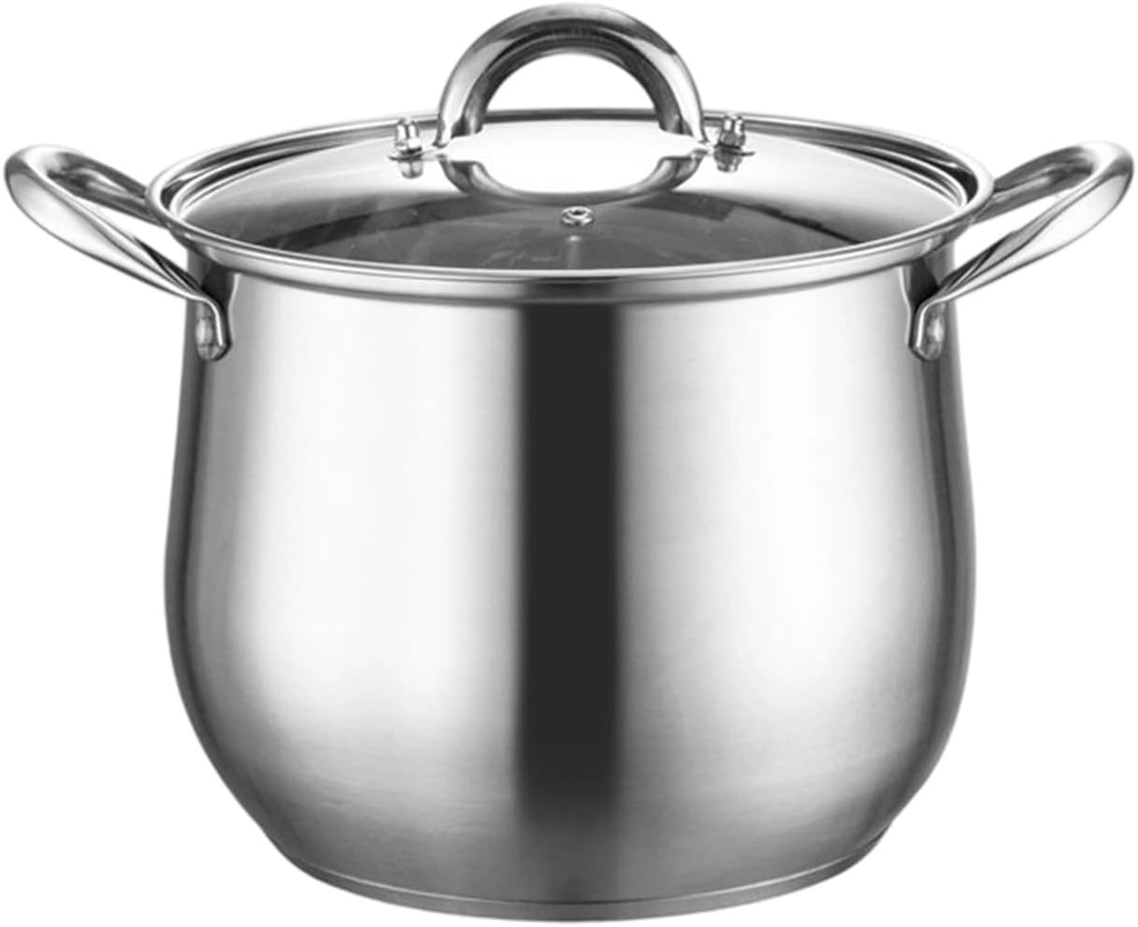 7L Stainless Steel Stockpot with Lid – Triple Layer Bottom Soup Pot, Nonstick Crock Pot for Gas/Electric/Ceramic/Induction, Tempered Glass Lid & Riveted Handle for Stew & Pasta