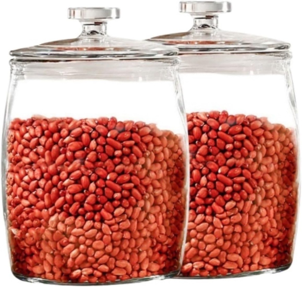 QUQUQ Food Storage Container 2 Pieces Glass Canister Cookie Candy Jar with Lid Food Storage Container Pantry Organizing Canister(18x26cm)