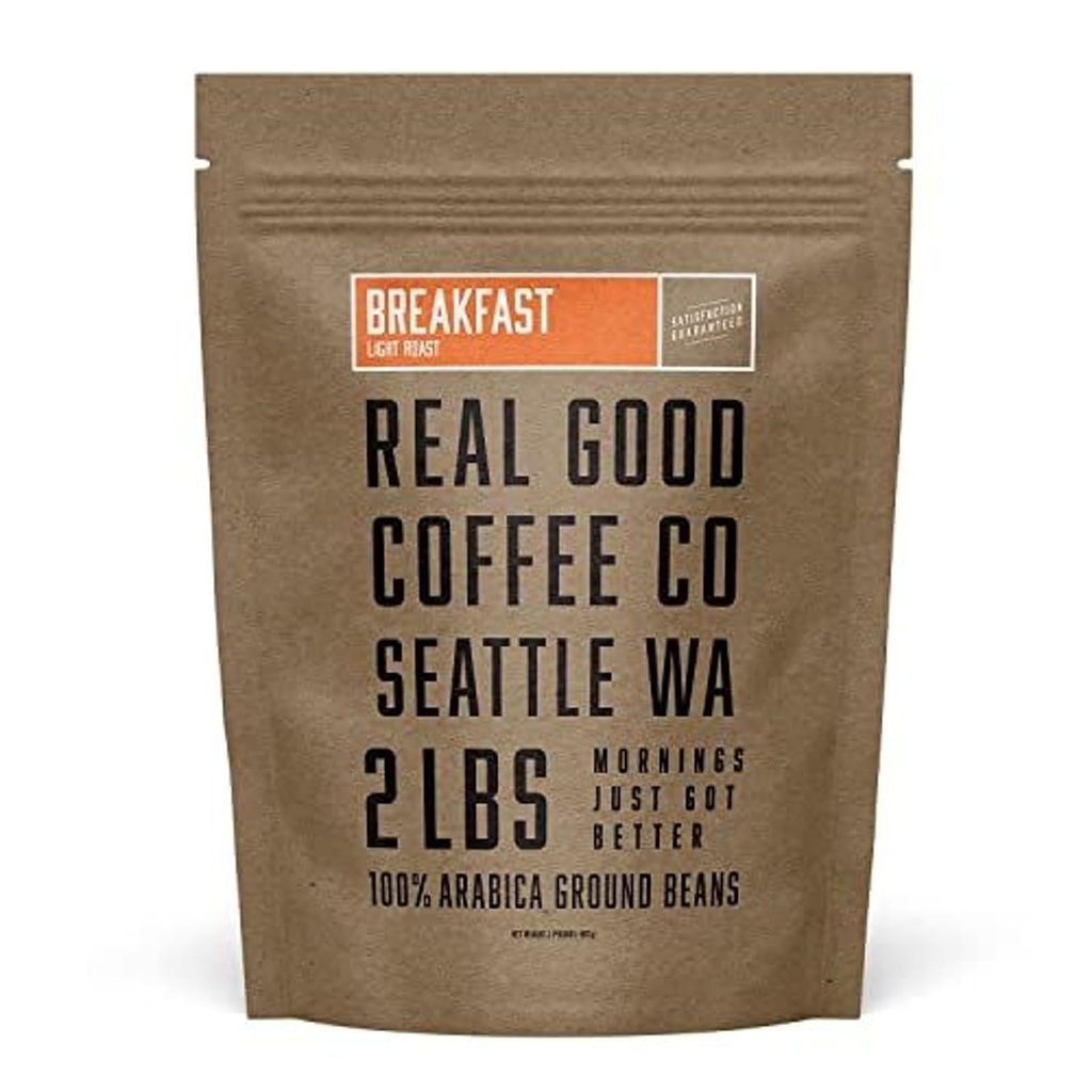 Real Good Coffee Company Breakfast Blend Light Roast Ground Coffee - Sustainably Sourced Arabica Coffee Beans - Versatile for Drip, French Press & Espresso Machines - 32 Oz - Pack of 1