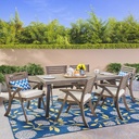 Christopher Knight Home George Outdoor 7 Piece Acacia Wood Dining Set, Gray Finish/Cream