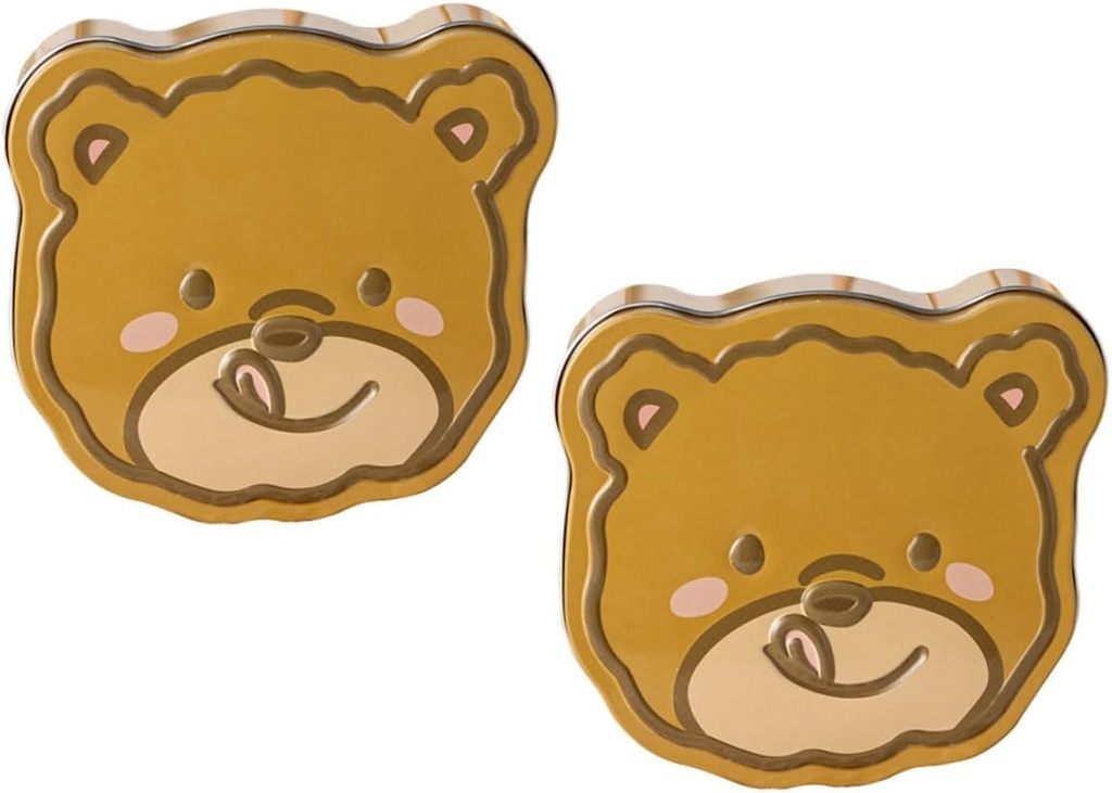 2pcs Adorable Bear Candy Box Cookie Jar for Storage Holiday Cookie Tin Box Lids