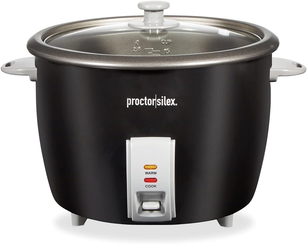 Proctor Silex Rice Cooker & Food Steamer, 30 Cups Cooked (15 Cups Uncooked), Includes Steam and Rinsing Basket, Black (37555)