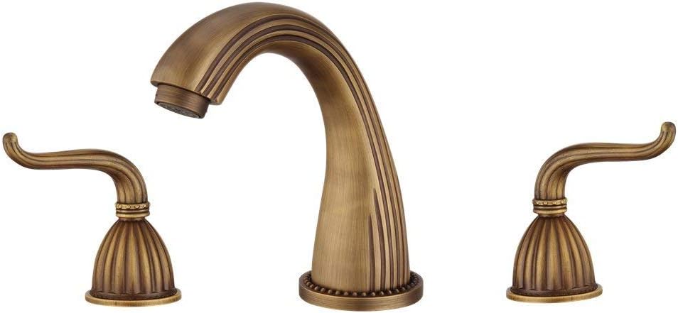 Tuqiu Bathroom Sink Faucet 3 Hole Classical Roman Widespread 8 Inch Deck Mounted Basin Faucet Mixer Tap,Antique Bronze