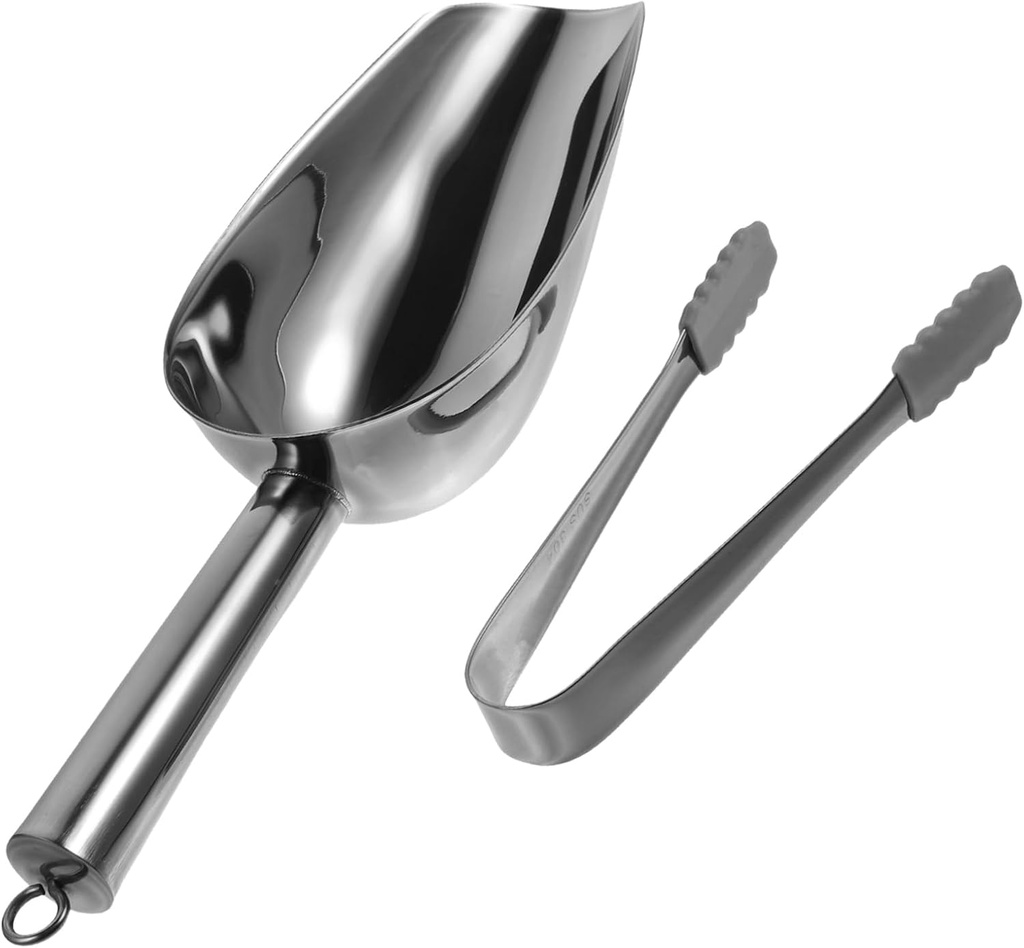 KICHOUSE Stainless Steel Ice Scoop with Silicone Grip Ergonomic Design for Ice Cubes Candy Nuts Flour Kitchen Utility Tool