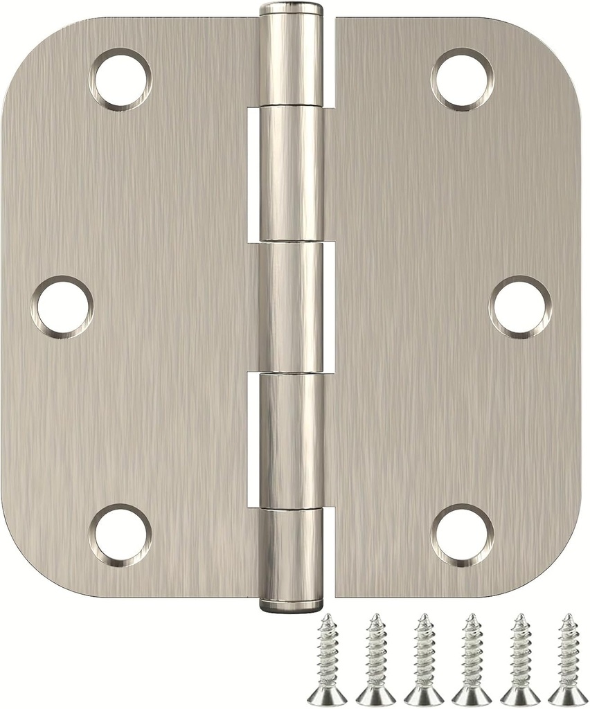 18 Pack Rounded Satin Nickel Door Hinges, 3.5 x 3.5 Inch Hinges with 5/8" Radius Corners, Durable and No Squeak Hinges, for Home Interior, Exterior Doors and Commercial Use