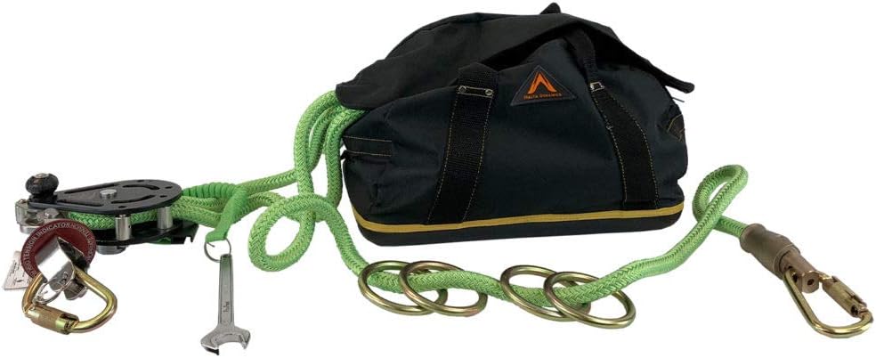 Malta Dynamics Warthog Pro Fall Protection Kit - Includes 100' Lanyard, 4 O-Rings, 2 Carabiners, 2 Cross Arm Straps, Tensioning Wrench, and Storage Bag