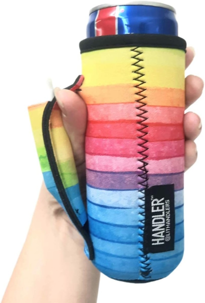 Lit Handlers Slim Can Holder - 12 oz Tall Can Sleeve for Slim Drinks - Neoprene Material Insulated Beverage Cooler & Cover - Reusable Drink Insulator Sleeve for Beach, Rainbow