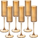 Champagne Flutes Set of 6,Vintage Ribbed Crystal Hand Blown 6 OZ Goblet Champagne Glasses Long Stem,Elegant Sparkling Wine Stemware Drinking Cocktail Unique Gift for Birthday, Wedding, Anniversary