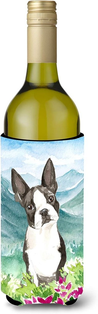 Caroline's Treasures CK2544LITERK Mountain Flowers Boston Terrier Wine Bottle Hugger Bottle Cooler Sleeve Hugger Machine Washable Collapsible Insulator Beverage Insulated Holder
