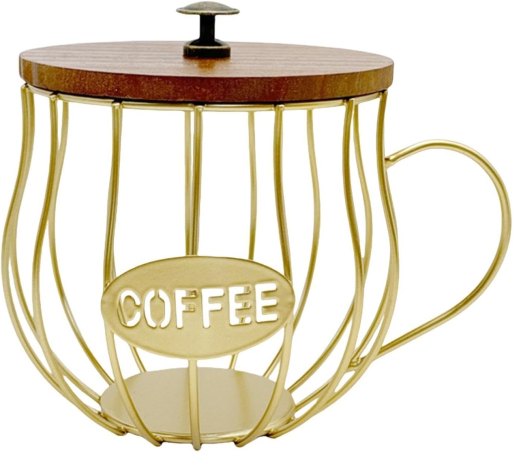Coffee Pod Holder, Container Metal Sturdy Modern Large Capacity Organizer Storage Basket for Kitchen Counter, Home, Office, Gold