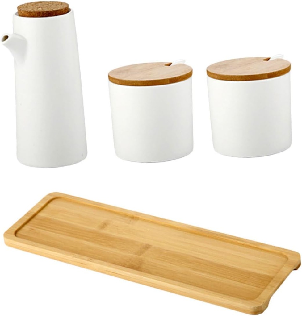 Alipis 1set Ceramic Oil Dispenser and Seasoning Jar Kettle and Condiment Bottles Base for Cooking and Serving White Kitchen Storage