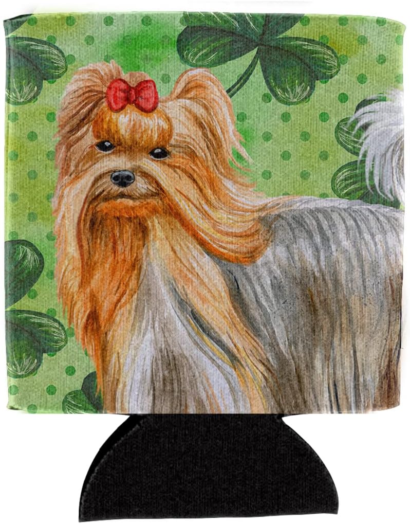 Caroline's Treasures BB9859CC Yorkshire Terrier St Patrick's Can or Bottle Hugger, Green Cooler Washable Drink Sleeve Collapsible Beverage Insulated Holder, Can Hugger, Multicolor