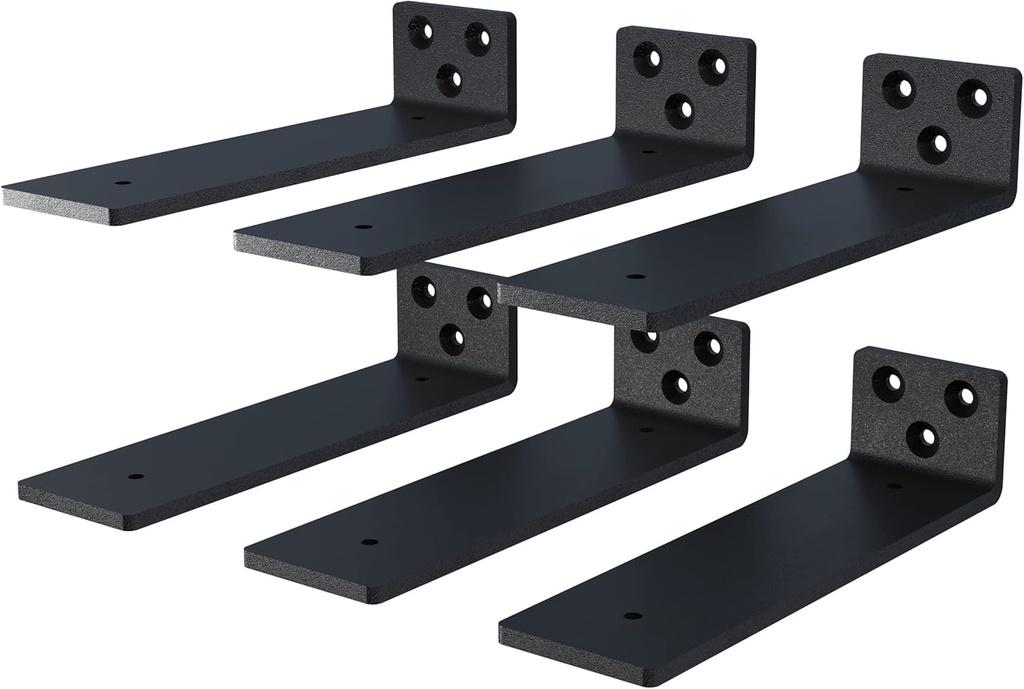 6-Pack 10 Inch Floating Shelf Brackets, Heavy Duty Hidden Shelves Bracket for Small Shelf, Kitchen Shelf, Nursery Shelf, Black Powder Coated Steel