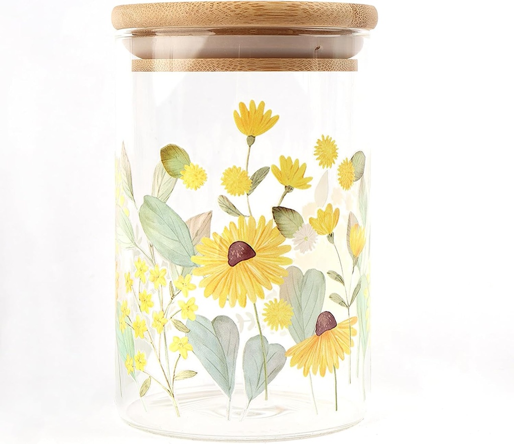 Chrysanthemum Glass Storage Container 17Oz Airtight Kitchen Canister Food Storage Container Glass, Can Store Candy for Pantry Organization and Coffee Bar Decor
