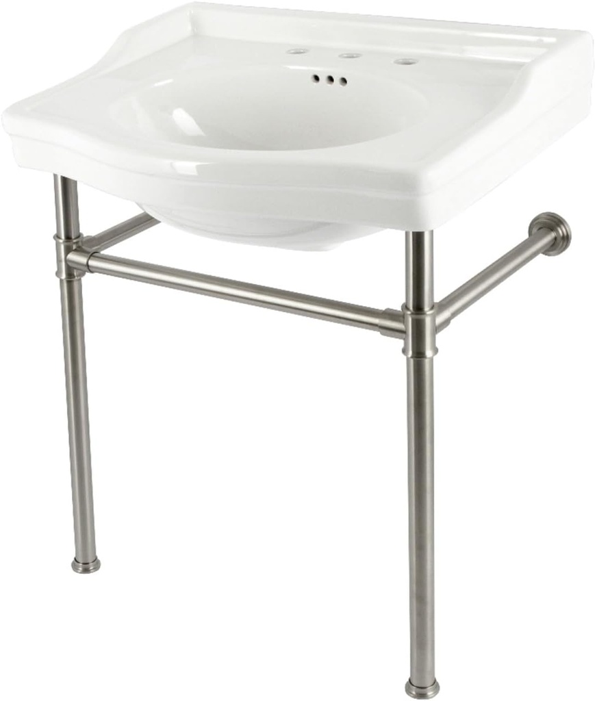 Kingston Brass VPB33088ST Victorian 30-Inch Console Sink with Stainless Steel Legs, Brushed Nickel