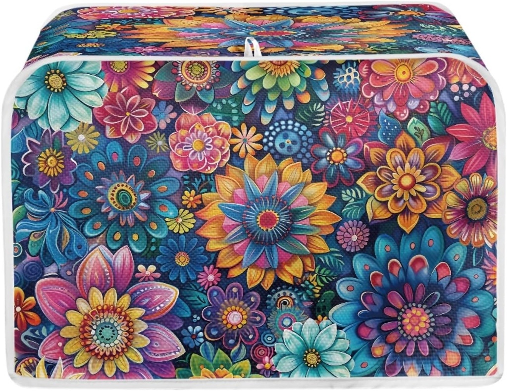 Colorful Floral Toaster Covers 2 Slice, Decorative Bread Toaster Cover Small Kitchen Appliance Toasters Stain Resistant Protectors Toaster Covers Case Machine Washable