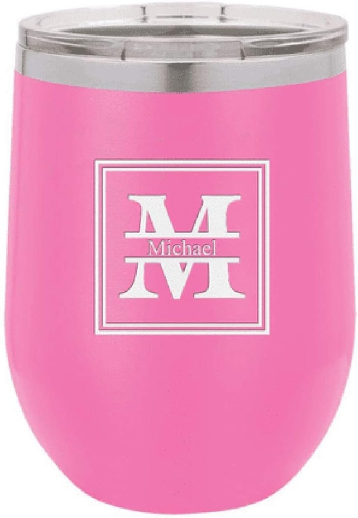 Executive Gift Shoppe | Split Monogram 12 Ounce Pink Insulated Stemless Wine Glass