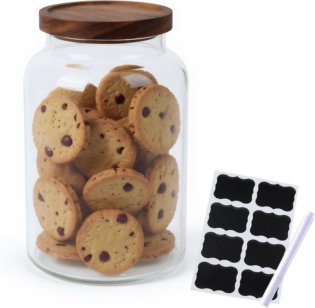 Glass Cookie Jar,Cookie Storage Containers With Airtight Bamboo Lid,Clear BPA Free Food Storage Container,45 Ounces Cookies Tin,Kitchen Canisters For Snack, Coffee,Candy, Cookies, Dessert
