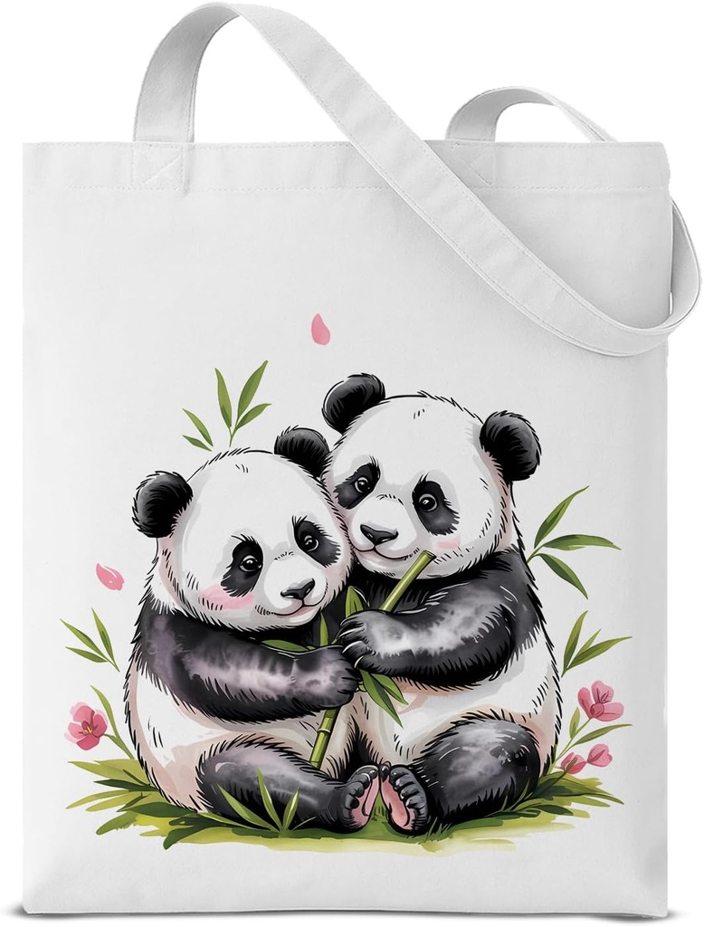 Panda Print Canvas Tote Bag, Cute Gifts for Women, Chic Reusable Grocery Shoulder Bag for Shopping, Work, Travel
