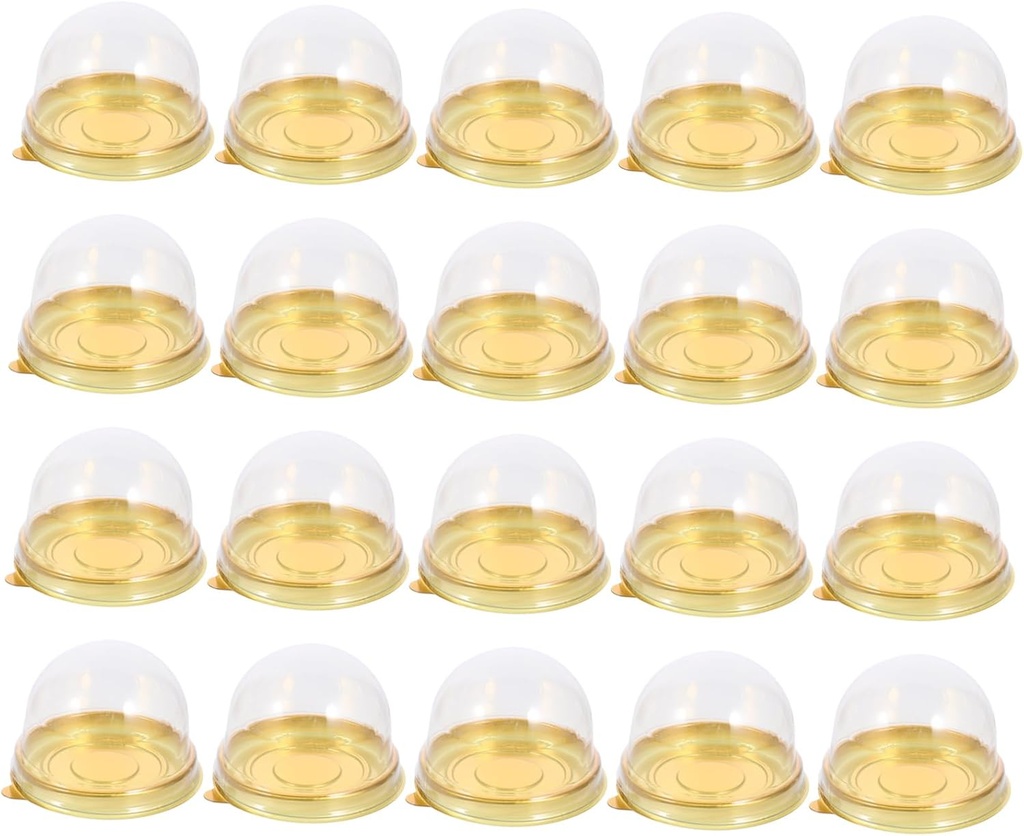 VICASKY 50pcs Mini Cupcake Containers with Dome Lids Round Single Muffin Boxes for Wedding Favors and Mooncake Packaging Lightweight Sturdy Dessert Holders for Baked Goods and Treats Easy