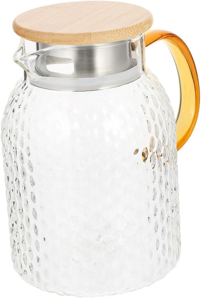 Textured Glass Cold Water Kettle Lid 1.5L Capacity Sturdy and Elegant Design for Iced Tea Lemonade and Juices for Home and Kitchen Use