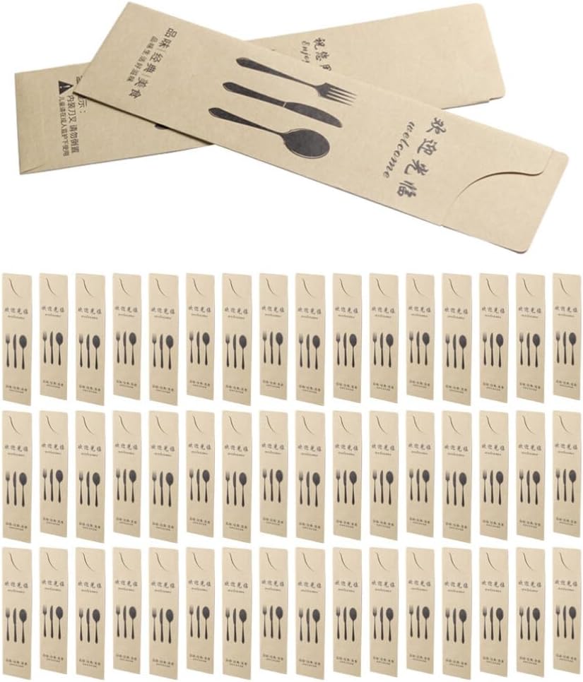 100pcs Kraft Paper Utensil Holders for Parties and Weddings Cutlery Bags for Forks and Spoons Dining Table Supplies for Guest Service