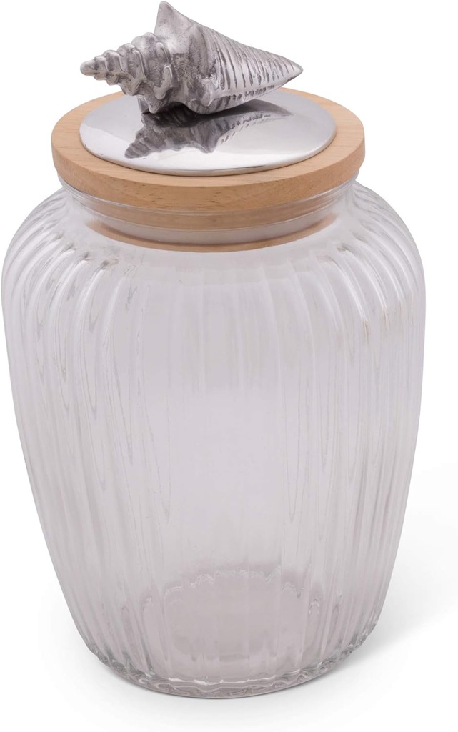 Arthur Court Canister Glass for Kitchen with Rubber Airtight Seal for Food Storage Shell Ocean Knob Large Size 9.5 inch Tall 60 oz
