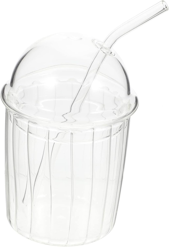 Glass Water Cup Lid High-Temperature Resistant Milk Tea Juice Coffee Mug Set for Daily Use Portable Straw Bottle for Travel and Outdoor Camping