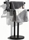 Hand Towel Holder, NEWRAIN Double Countertop Hand Towel Holder Stand, Stainless Steel Free Standing Hand Towel Rack with Heavy Base, for Bathroom Kitchen & Counter top, Matte Black