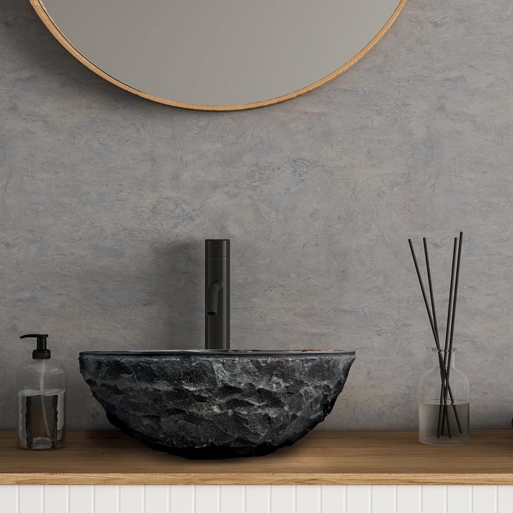 Cameron Unique Natural Stone Vessel Sink for Bathroom Decor - Handcrafted Basalt Sink, Stone Sinks .For Stylish Bathroom and Washroom, Naturally-Varied Design, Easy to Clean, Durable
