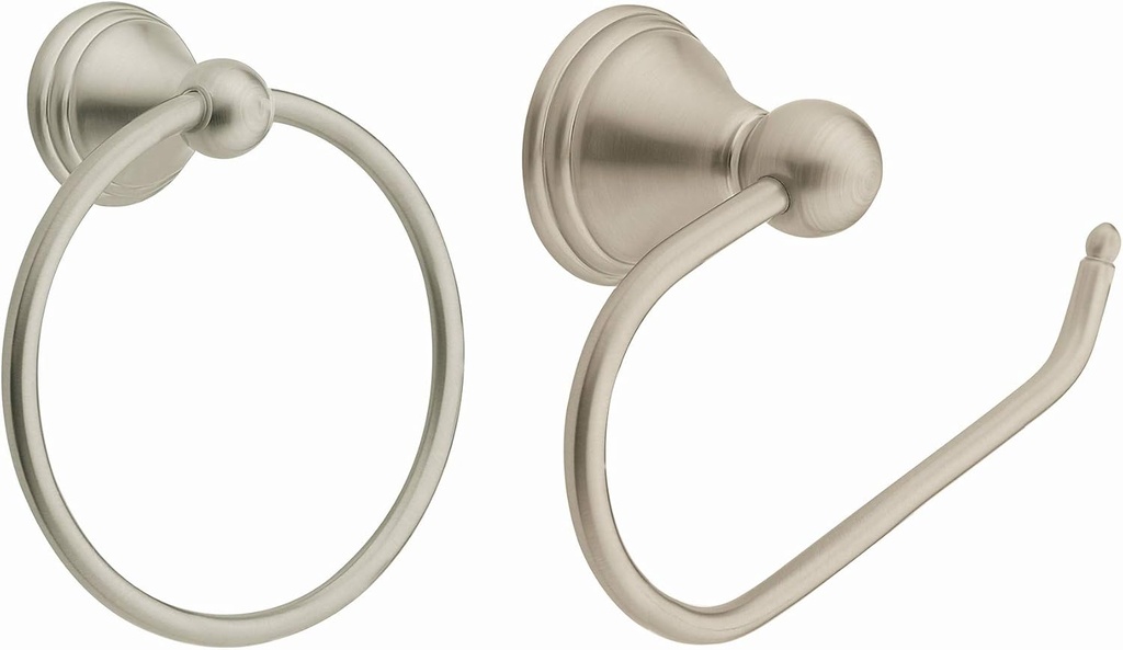 Moen DN8486BN Preston Collection Bathroom Hand Towel Ring, Spot Resist Brushed Nickel AND Moen DN8408BN Preston Collection Single Post Toilet Paper Holder, Spot Resist Brushed Nickel