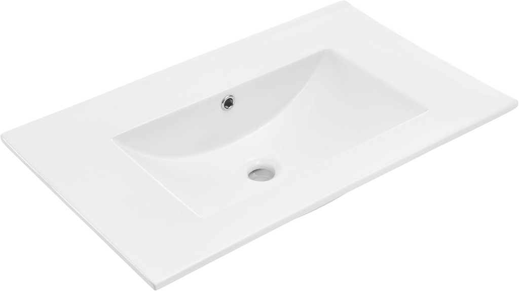 30" Zero Hole Vanity Sink Top in Glossy White