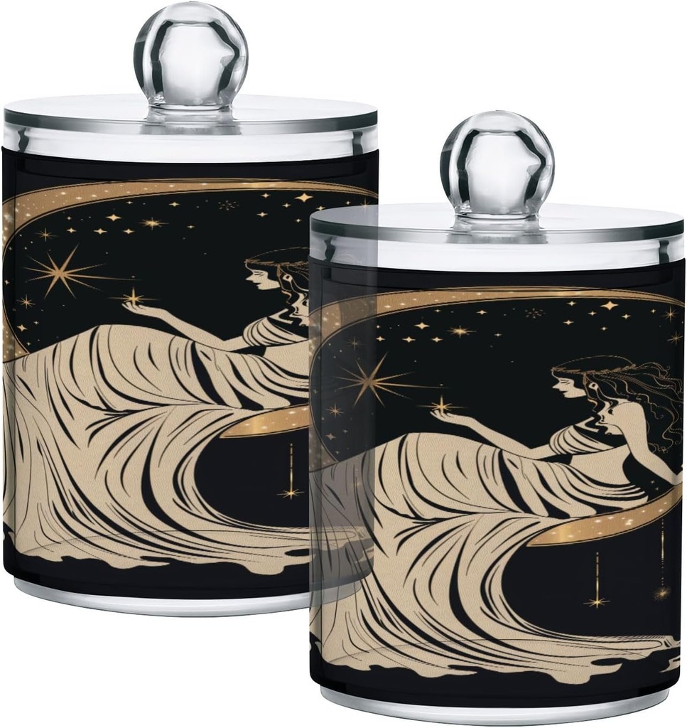 Acrylic Plastic Clear Jar with Lid, Moon Star Woman Witch Airtight Storage Jar 2 Pack Kitchen Storage Containers for Cookie Snack Candy