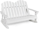 Giantex 2-Person Adirondack Rocking Chair - Kids Outdoor Rocking Bench with Slatted Seat, High Backrest, 220LBS Weight Capacity, Patio Rocker for Balcony, Yard, Poolside (1, White)