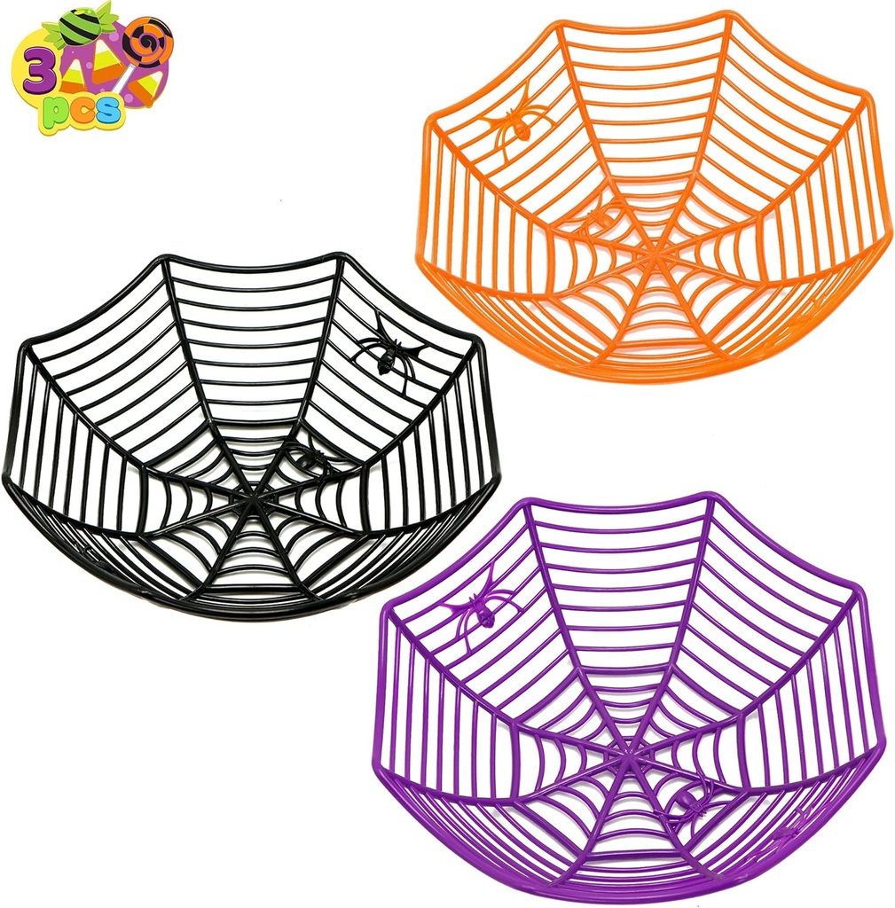 JOYIN 3 Pcs Halloween Candy Bowl Spider Web Trick or Treat Bowl Halloween Decorations Indoor Plastic Candy Dish Party Favors Supplies for Haunted House Table Desk Party Decor