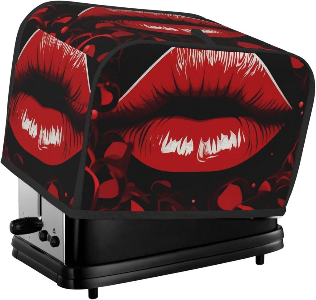 Red Lips Toaster Cover 2 Slice, Two Slice Bread Machine Covers Quilted Toaster Dust Cover Bread Maker Cover Universal Size Kitchen Small Appliance Cover With Top Handle