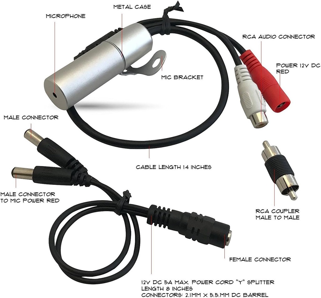 Compatible M7WP-MIC Waterproof Outdoor Microphone for M7B77-W, M7D77-POE, Any IP Network Camera & PTZ IPCamera with Interface -an IP Camera External Microphone