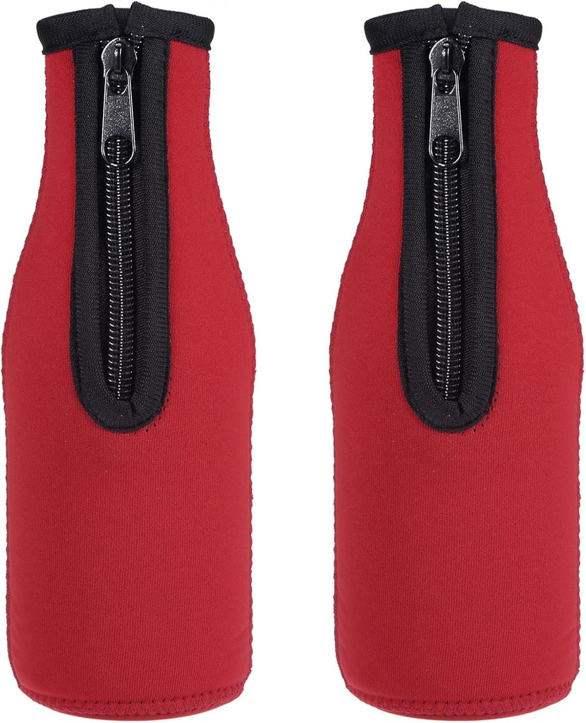 MECCANIXITY Beer Bottle Sleeves Cooler Insulator Collapsible Neoprene Covers with Zipper for 330ml to 350ml, Red Pack of 2