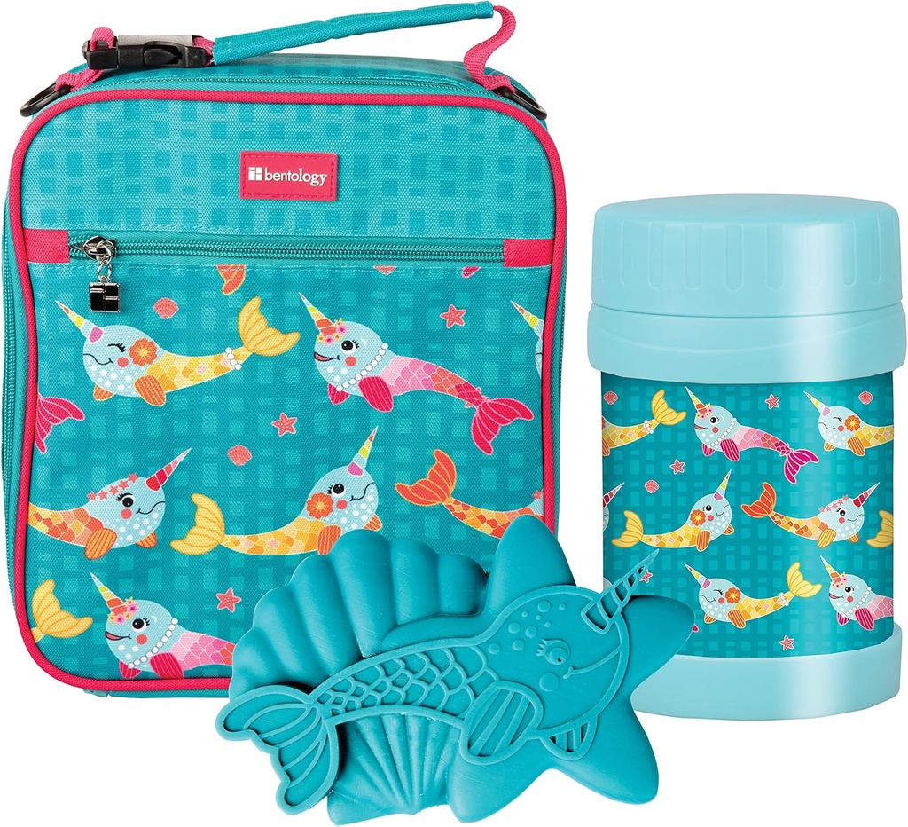 Kids Complete Lunch Box Tote Kit - Insulated Soft Bag Sleeve w Convertible Backpack Strap for Kids, 13oz Food Jar & Reusable Hard Ice Pack - Food Safe, Use w/ Bento Box or Stackable Nesting Containers