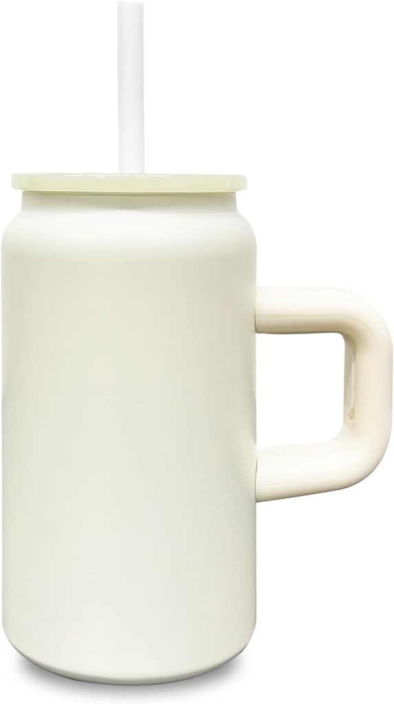 16 oz Sublimation Tumbler with Handle and Straw for Kids, Stainless Steel Sublimation Tumblers Bulk with Lids, Vacuum Insulated Iced Coffee Cups for Smoothie Water Soda DIY Gift (Cream,1 pack)