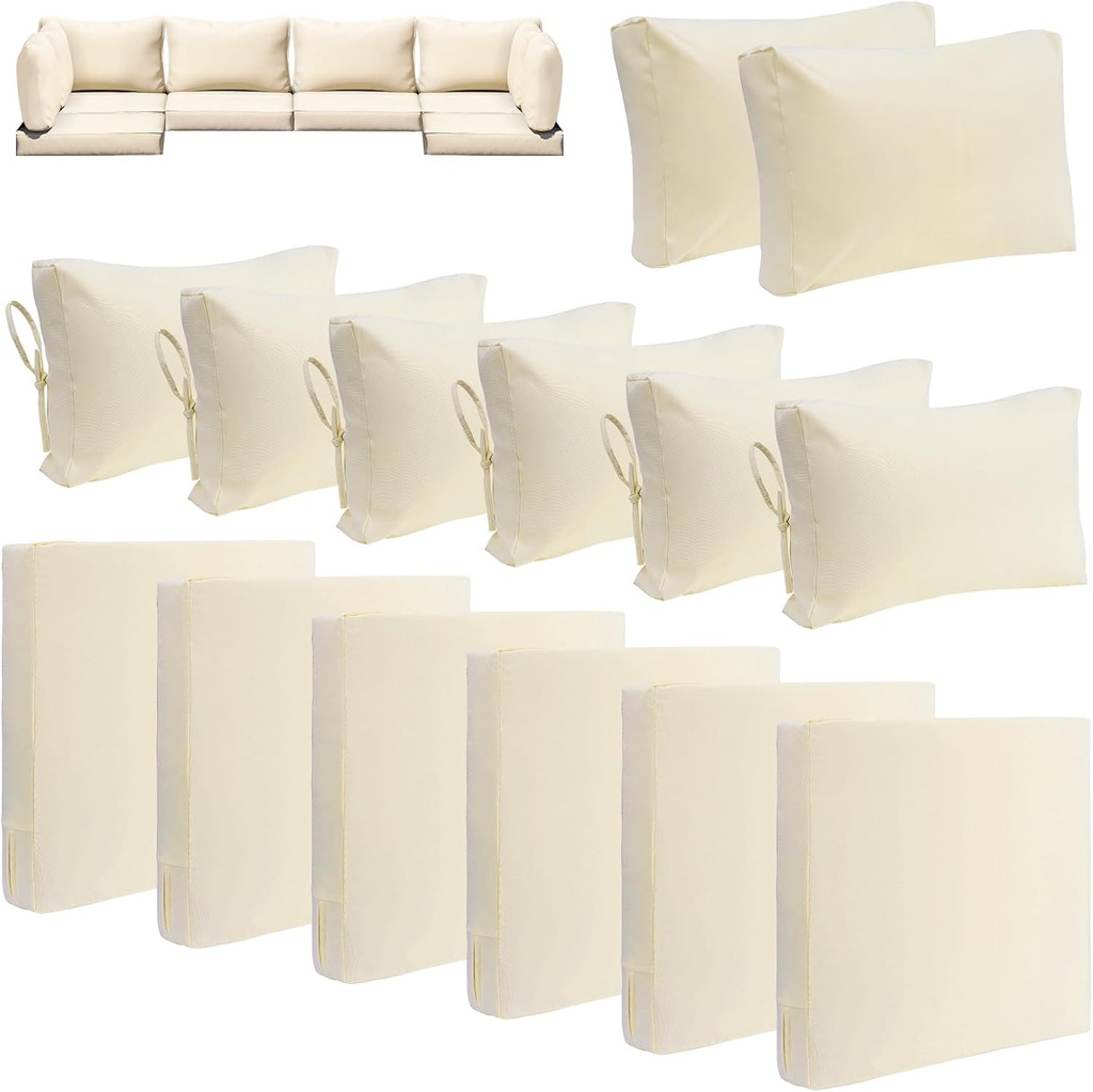 14 Pcs Patio Cushion Covers Sofa Cushion Covers Replacement Outdoor Patio Slipcovers Patio Furniture Cushions Covers with Zipper 3 Sizes, Beige(Covers Only)
