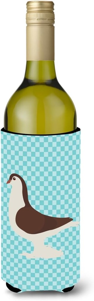 Caroline's Treasures BB8117LITERK Large Pigeon Blue Check Wine Bottle Hugger Bottle Cooler Sleeve Hugger Machine Washable Collapsible Insulator Beverage Insulated Holder