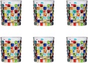 Set of 6 or 5 Hand-painted Colorful Glass Tumblers, Drinking Glassware, Cocktail Glasses for Iced Coffee Juice Tea Beverage Milk Wine With Artistic Design