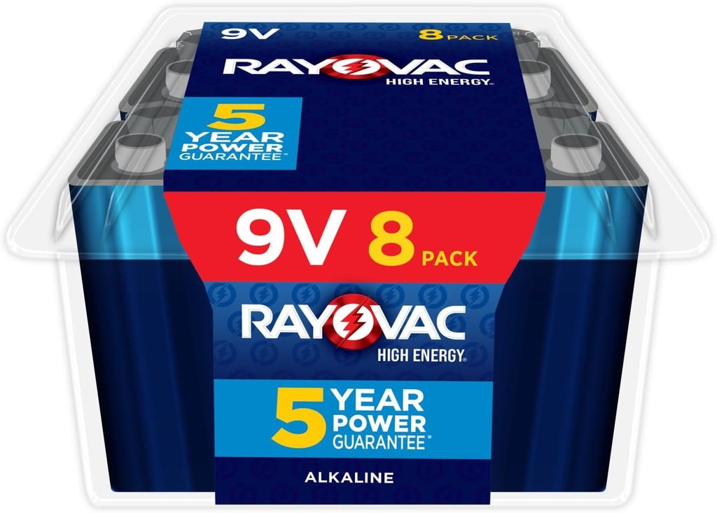 Rayovac High Energy 9V Batteries (8 Pack), Alkaline 9 Volt Batteries