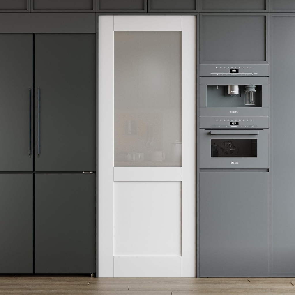 WINSTELLAR 28 x 80 Prebuilt Interior Frosted Glass Half Door Slab, Paintable Interior Doors for Home, Bedroom, Pantry, Laundry Room as Prehung, Pocket, French, Barn Doors, White Door Panel