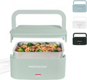 Nostalgia 32-Ounce Heated Electric Lunch Box – Travel Size 4 Cup Capacity for Soup, Pasta, and Leftovers – Leak-Proof Silicone Sealed Lid, Foldable Carry Handle, Detachable Cord – Sage
