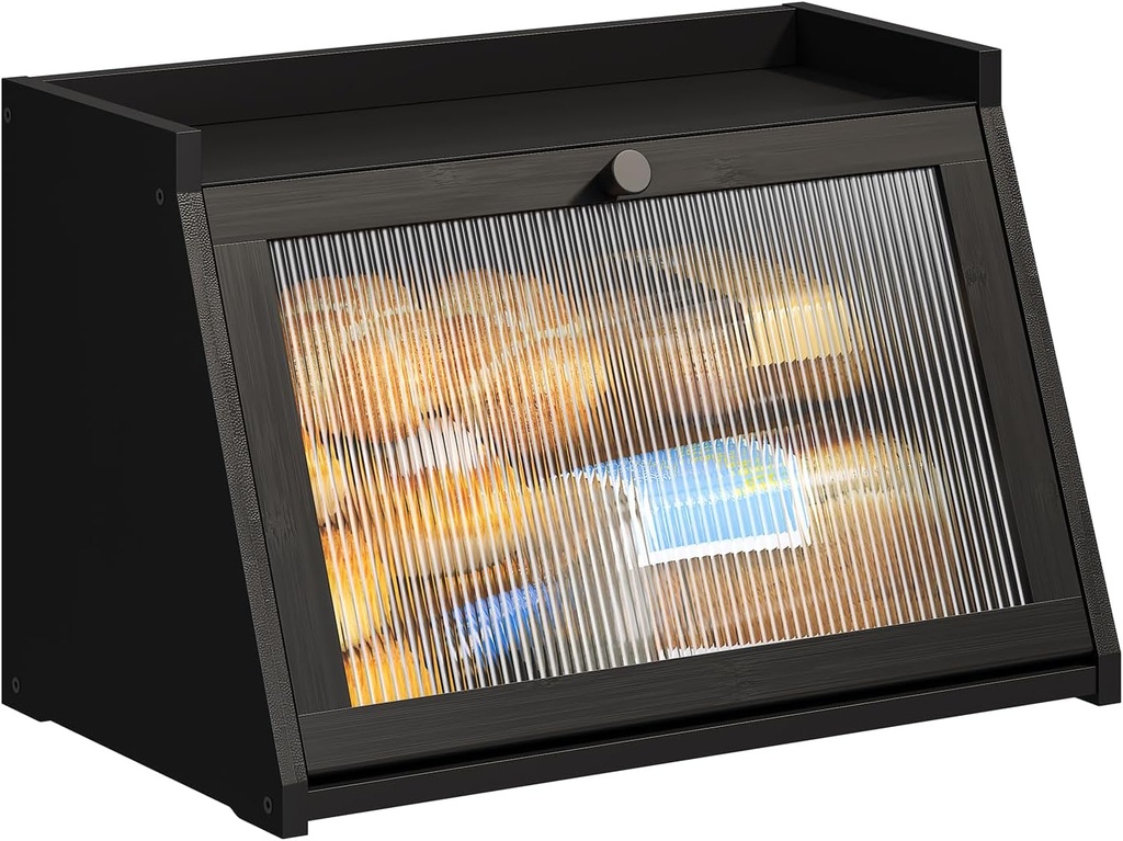 BMOSU Bread Box for Kitchen Countertop Large Capacity Corner Bread Box Farmhouse Bread Container Bread Storage Bread Holder (Black, Large)